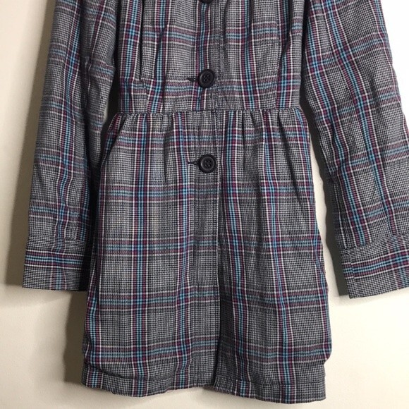 Vintage roxy plaid flannel fall Y2K trench coat size small cute - Picture 4 of 12